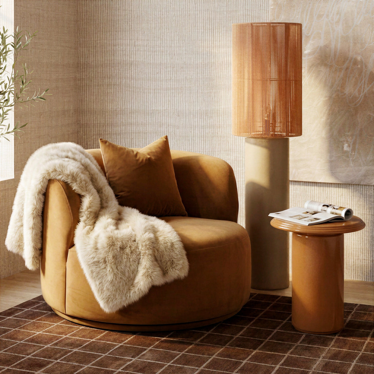 Fickle Camel Velvet Swivel Accent Chair by TOV Furniture – photo 2 of 8