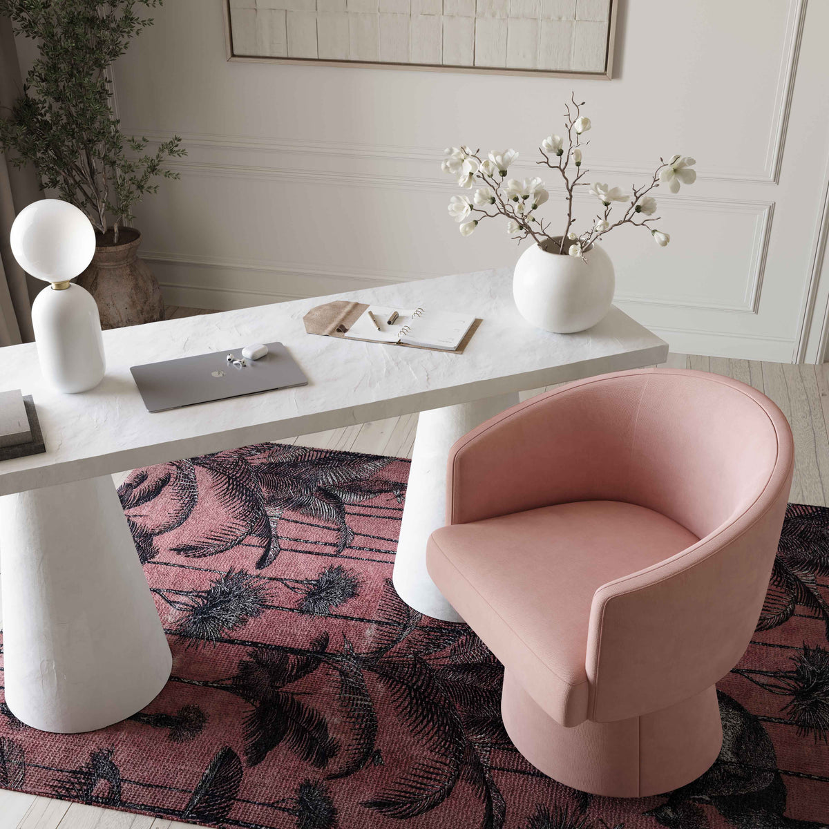 Kristen Rolling Desk Chair in Pink by TOV Furniture – photo 1 of 8