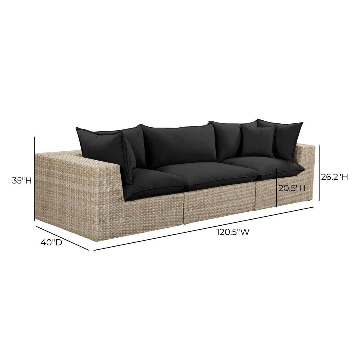 Cali Black Fabric & Natural Wicker Modular Outdoor Sofa by TOV Furniture – photo 6 of 6