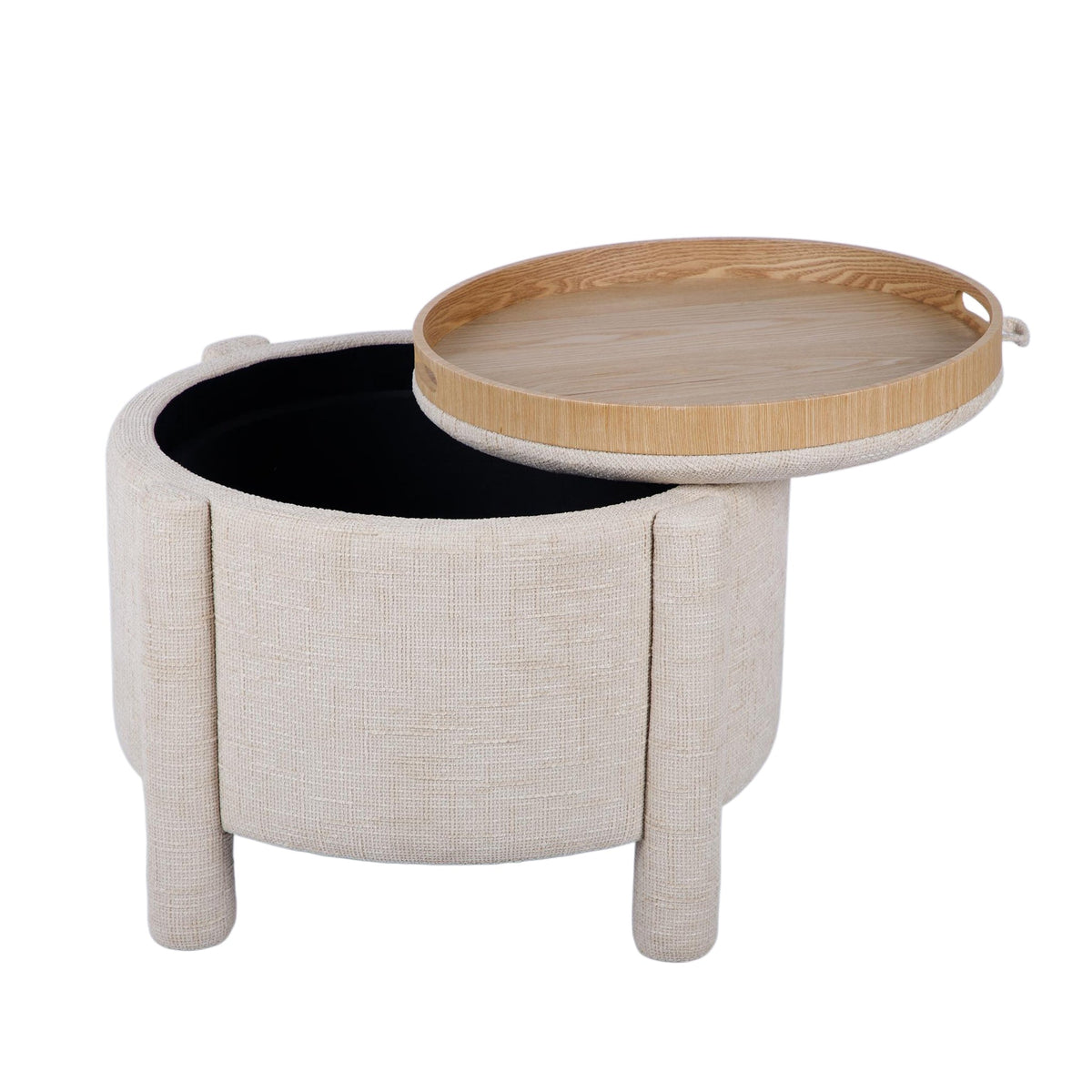 Bellamy Cream Railroad Chenille Storage Stool With Reversible Tray Top by TOV Furniture – photo 5 of 8