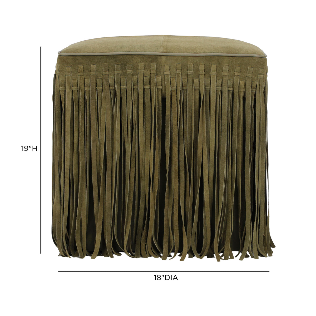 Daphne Square Olive Green Suede Fringe Ottoman by TOV Furniture – photo 5 of 6