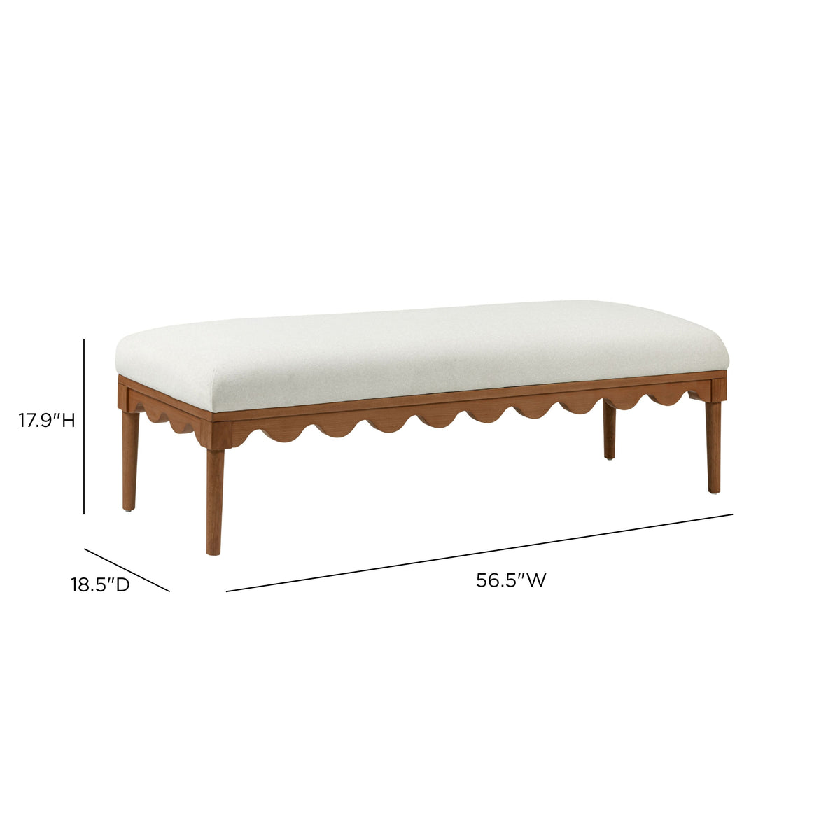 Oodle 56.5" Cream Vegan Mohair Bench in Walnut by TOV Furniture – photo 5 of 5