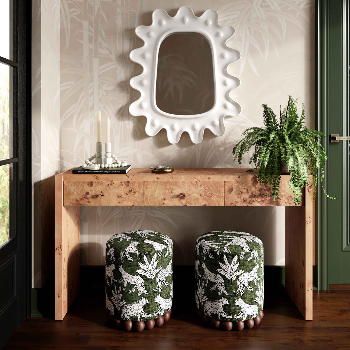 Dex Olive Green Leopard Performance Jacquard Ottoman by TOV Furniture – photo 2 of 6
