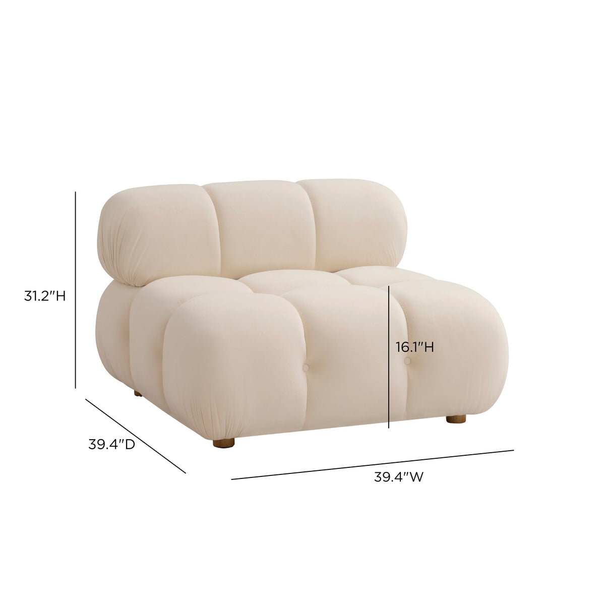 Calliope Cream Performance Velvet Modular Armless Chair by TOV Furniture – photo 5 of 5