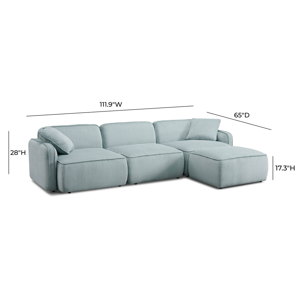 Travie Sea Blue Performance Corduroy Velvet 4-Piece Modular Sectional by TOV Furniture – photo 8 of 9