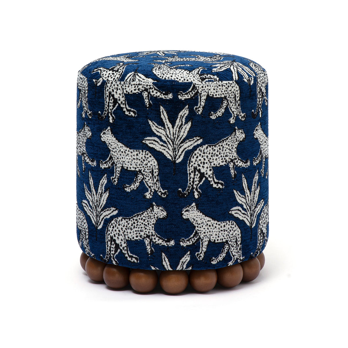 Dex Blue Leopard Jacquard Ottoman by TOV Furniture – photo 1 of 5