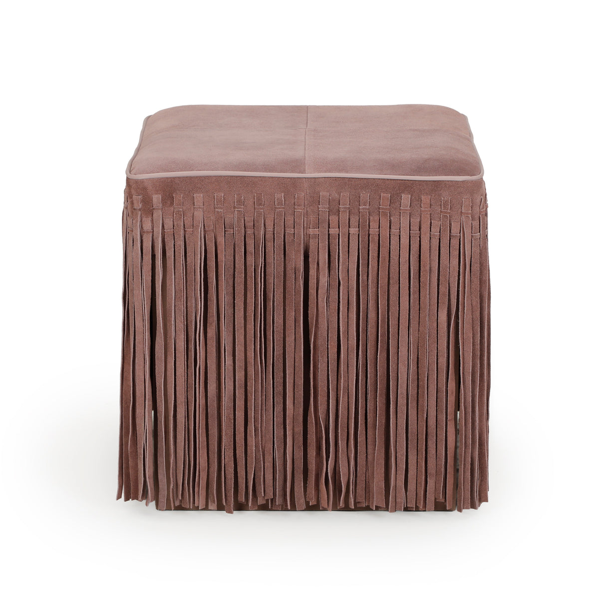 Daphne Square Dusty Pink Suede Fringe Ottoman by TOV Furniture – photo 3 of 6