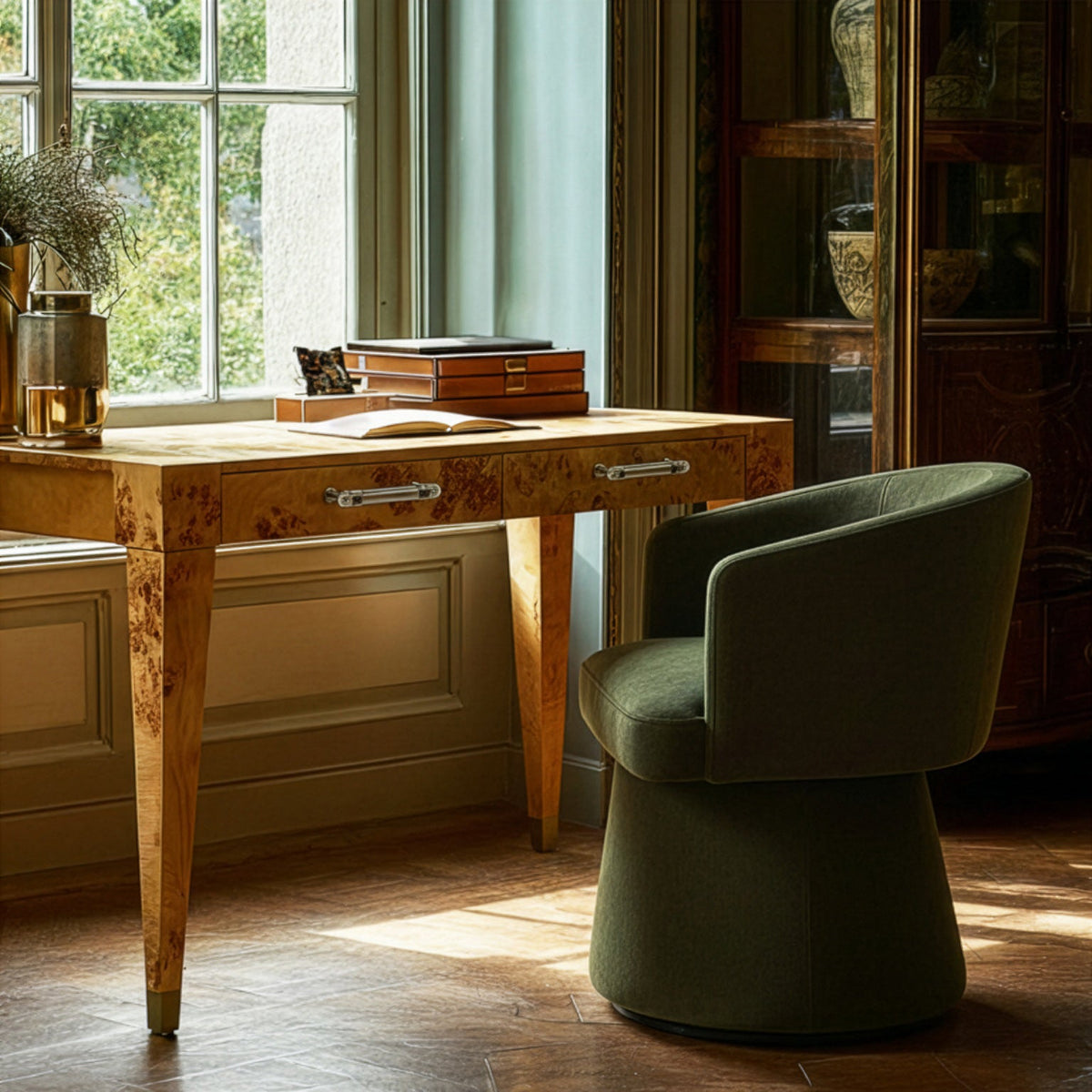 Kristen Rolling Desk Chair in Olive Green by TOV Furniture – photo 2 of 6