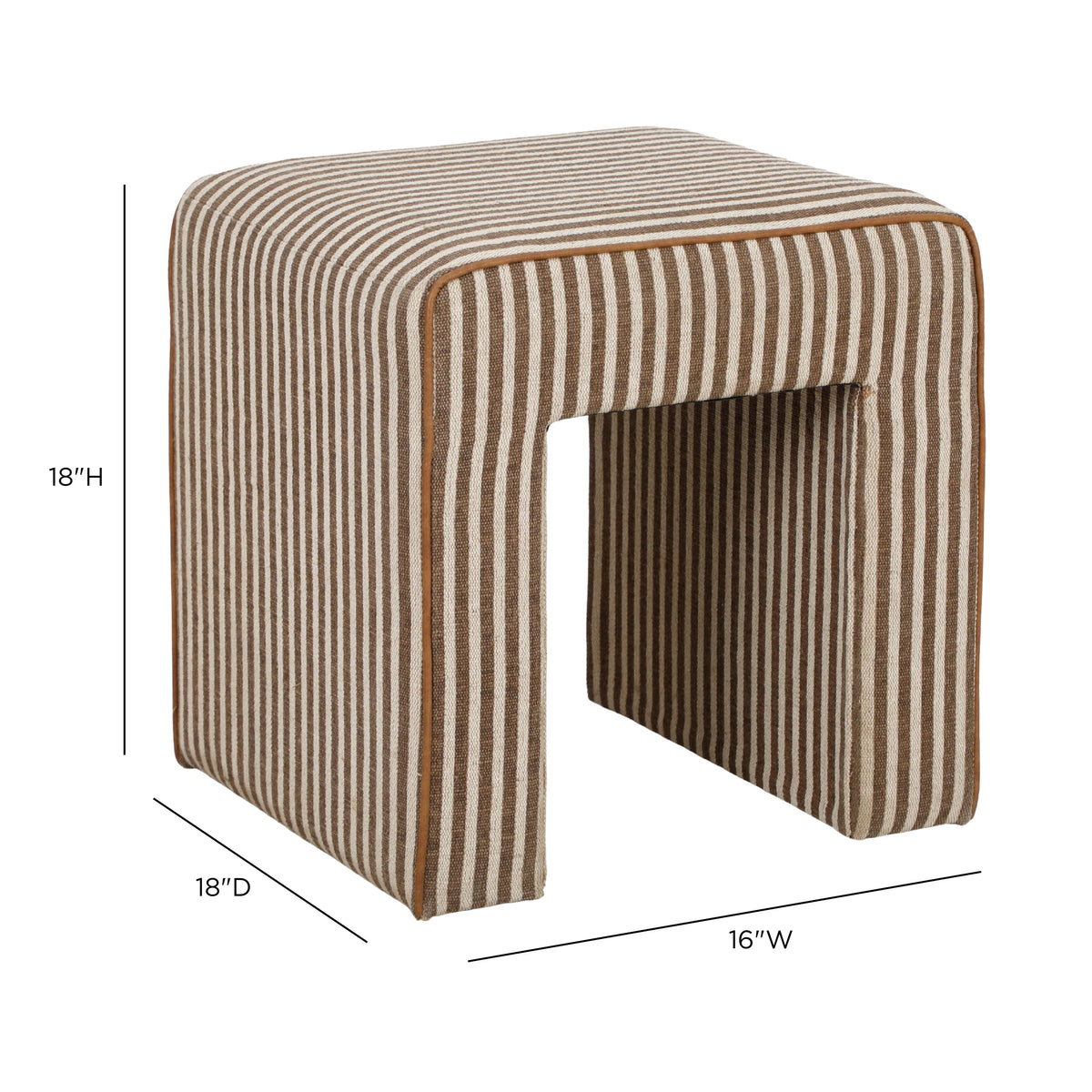 Byron Square Brown Stripe Cotton Jute Ottoman by TOV Furniture – photo 6 of 7