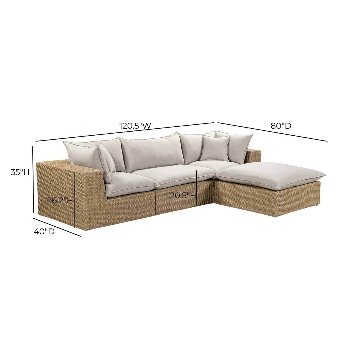 Cali Light Gray Fabric & Brown Wicker Modular Outdoor Sectional by TOV Furniture – photo 10 of 10
