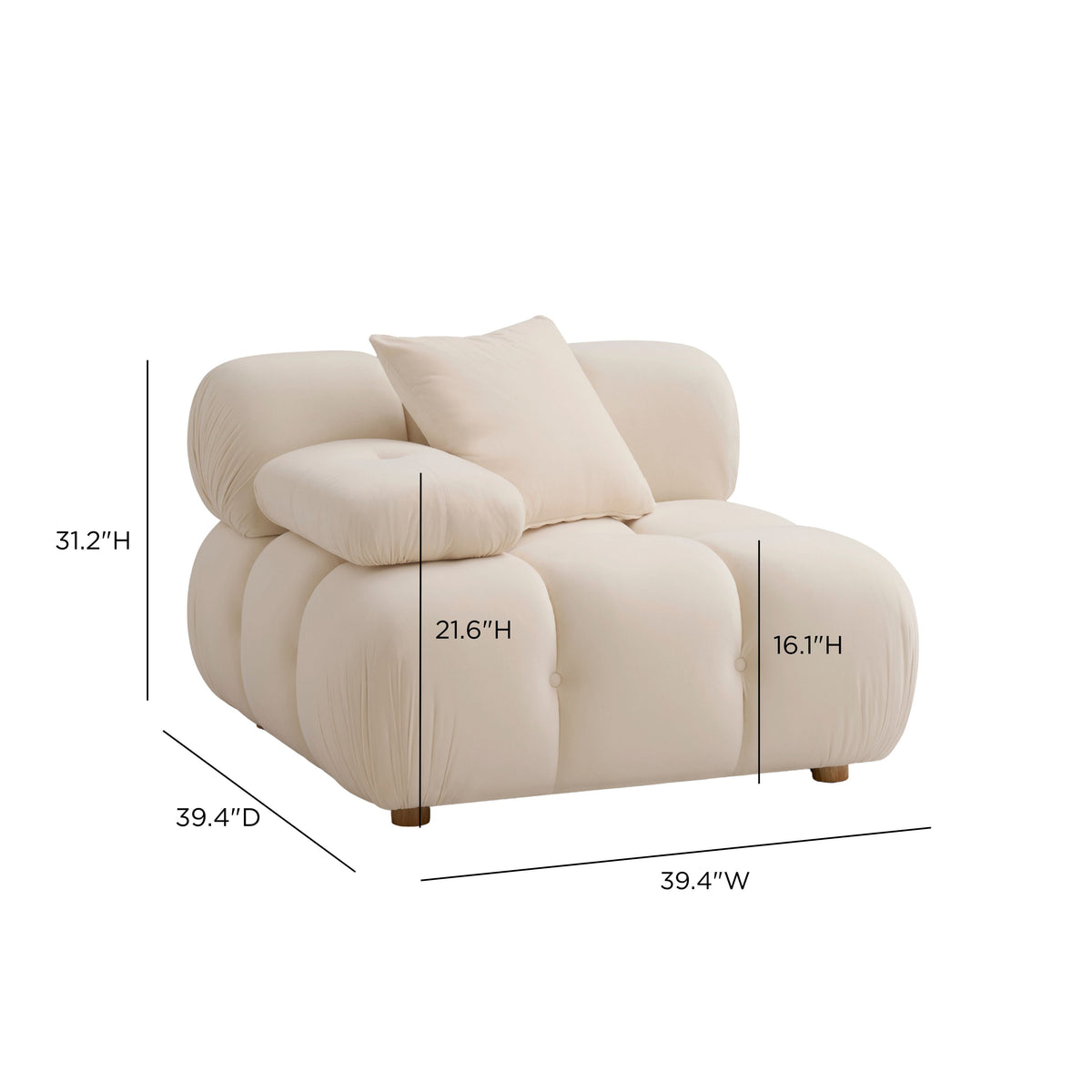 Calliope Cream Performance Velvet Modular Corner Chair by TOV Furniture – photo 7 of 7