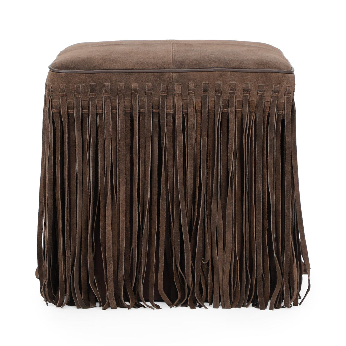 Daphne Square Chocolate Brown Suede Fringe Ottoman by TOV Furniture – photo 1 of 7