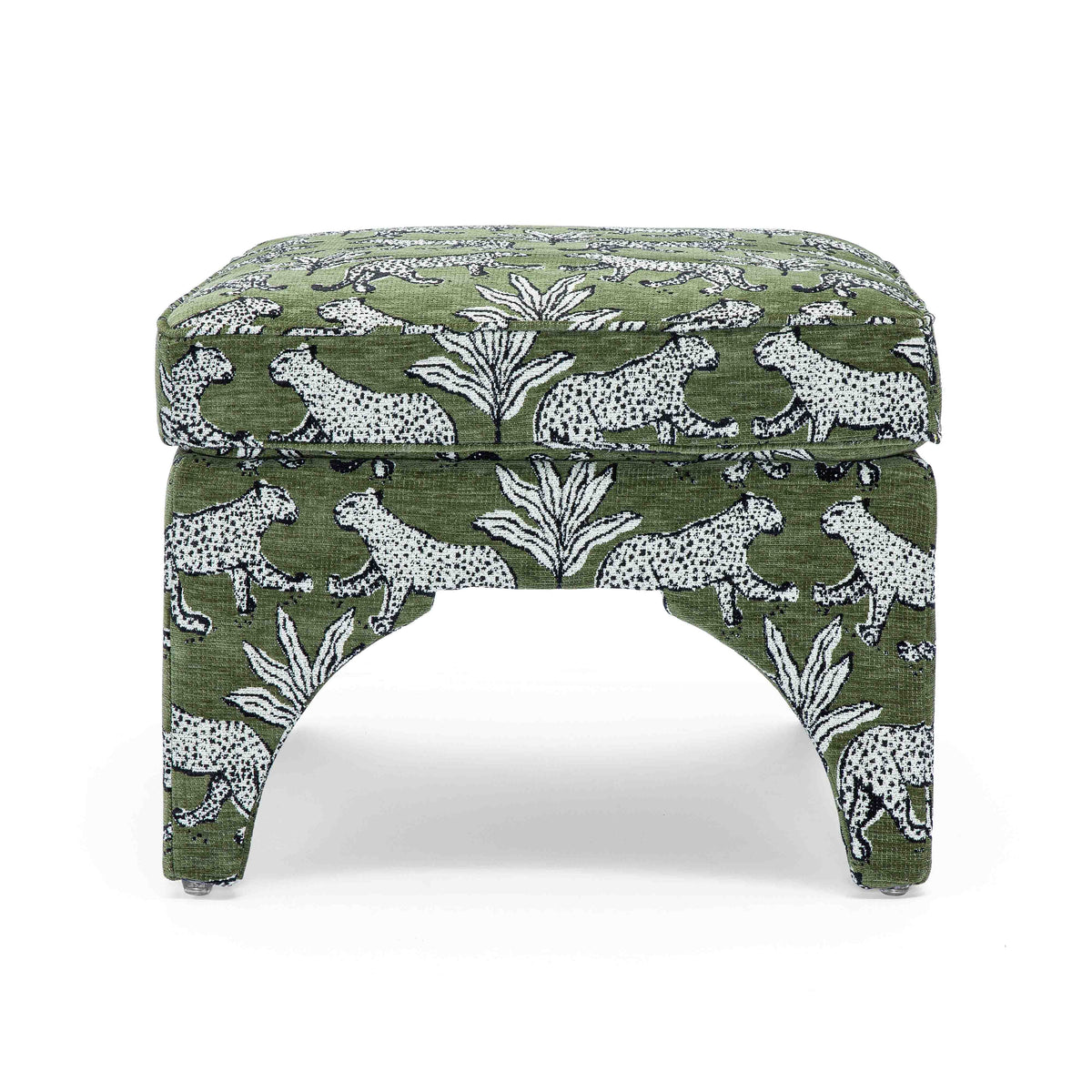 Raji Olive Green Leopard Performance Jacquard Ottoman by TOV Furniture – photo 3 of 7