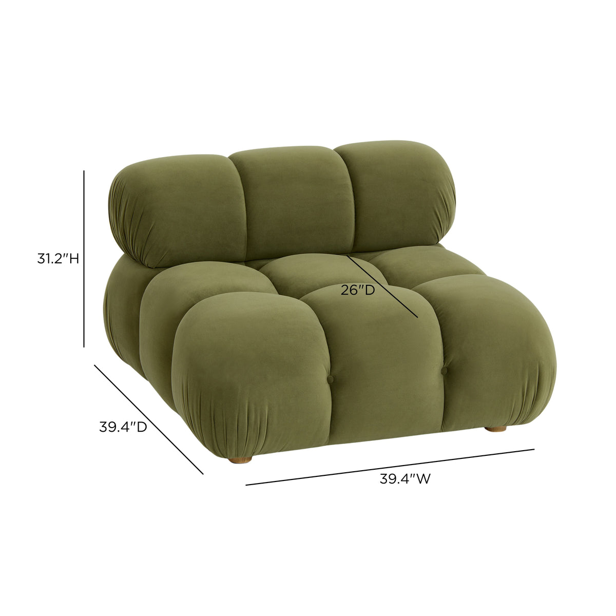 Calliope Olive Green Performance Velvet Modular Armless Chair by TOV Furniture – photo 5 of 5