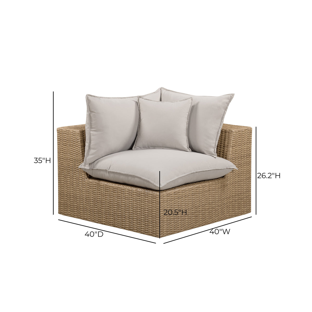 Cali Light Gray Performance Fabric & Brown Wicker Outdoor Corner Chair by TOV Furniture – photo 5 of 5