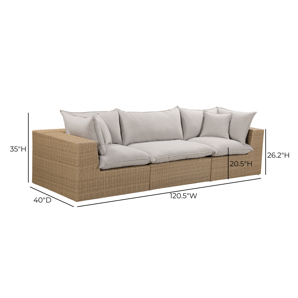 Cali Light Gray Fabric & Brown Wicker Modular Outdoor Sofa by TOV Furniture – photo 5 of 5