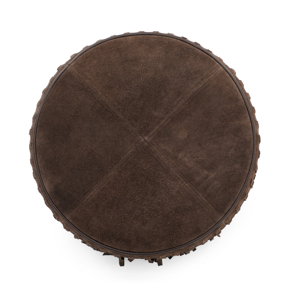 Daphne Round Chocolate Brown Suede Fringe Ottoman by TOV Furniture – photo 4 of 5