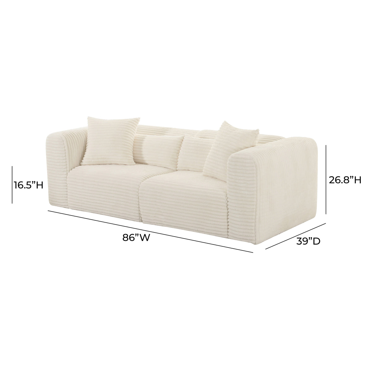Tarra Fluffy Oversized Cream Performance Corduroy Modular Loveseat by TOV Furniture – photo 5 of 5