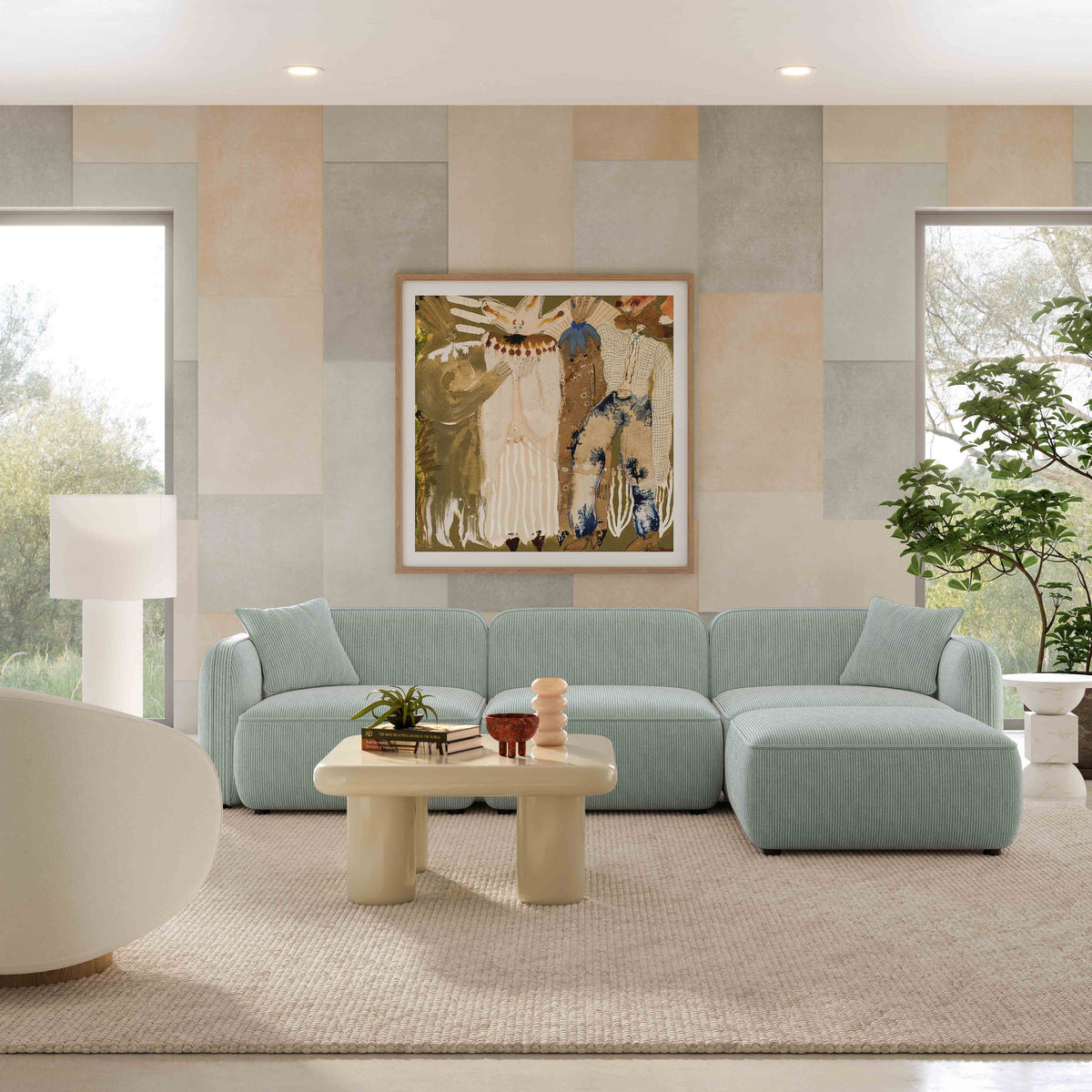 Travie Sea Blue Performance Corduroy Velvet 4-Piece Modular Sectional by TOV Furniture – photo 2 of 9