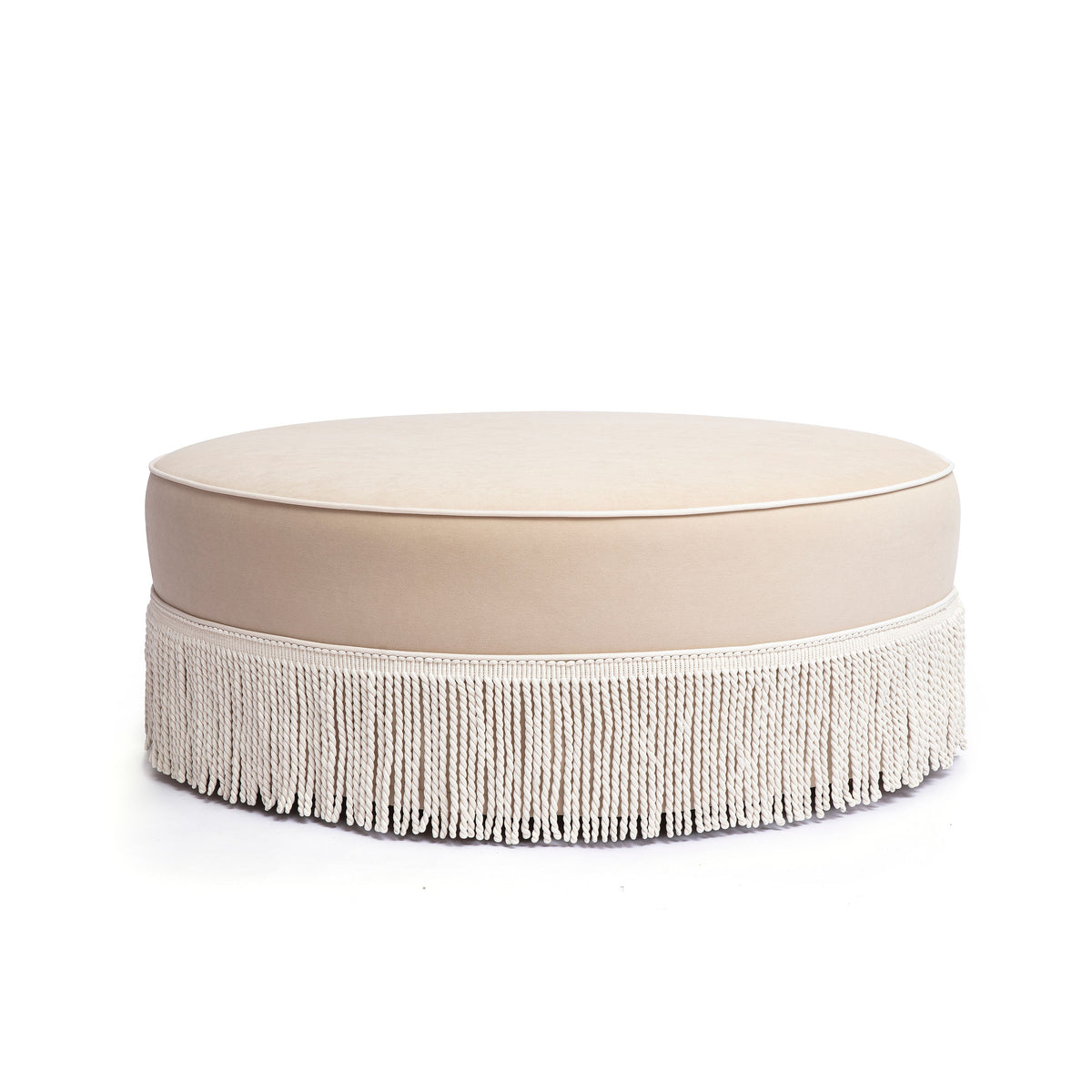Tassy Tan Tasseled Round Ottoman by TOV Furniture – photo 1 of 7
