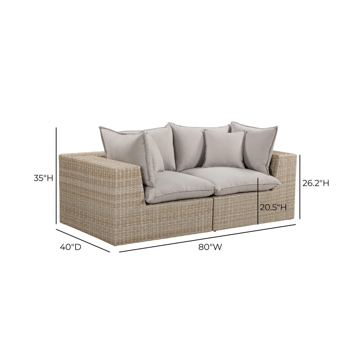 Cali Light Gray Fabric & Natural Wicker Modular Outdoor Loveseat by TOV Furniture – photo 6 of 6