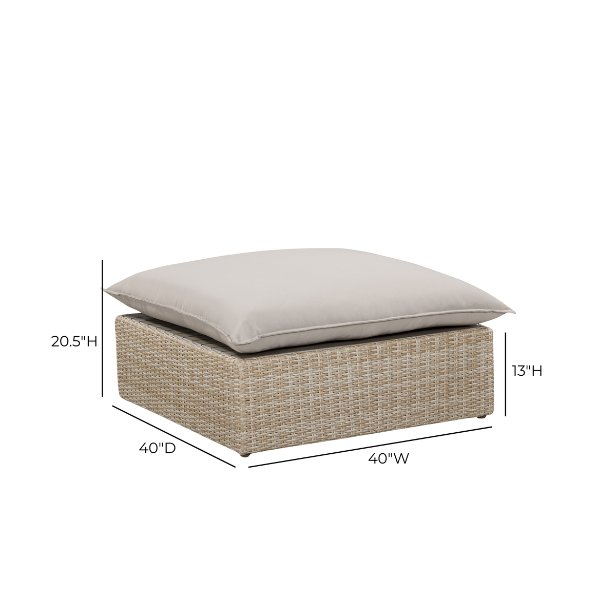 Cali Light Gray Performance Fabric & Natural Wicker Outdoor Ottoman by TOV Furniture – photo 5 of 5