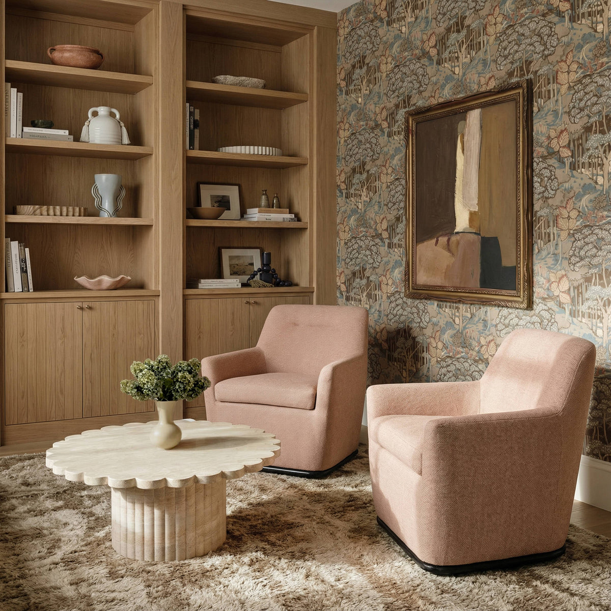 Mado Peach Textured Contract-Grade Fabric Swivel Accent Chair by TOV Furniture – photo 8 of 8