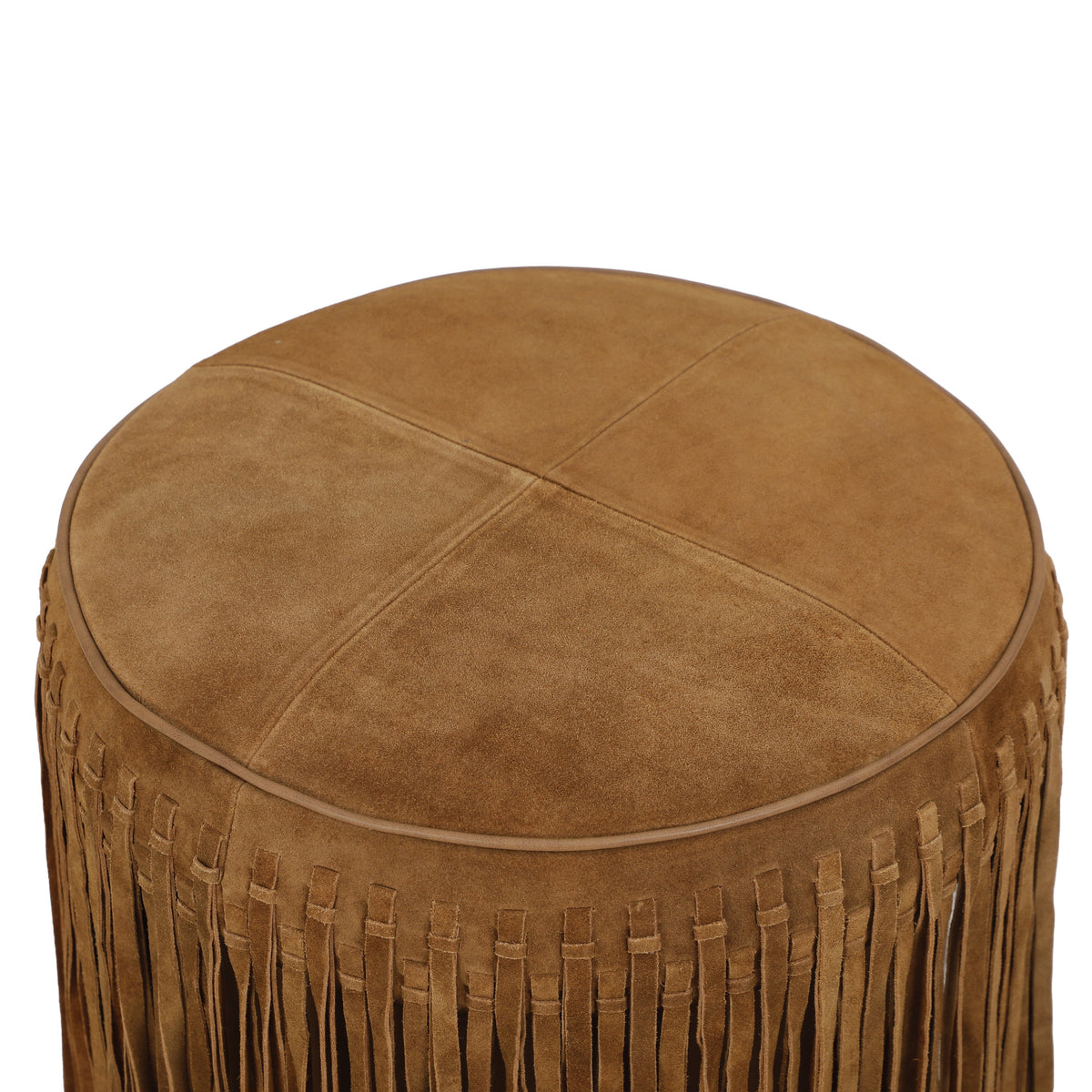 Daphne Round Cognac Suede Fringe Ottoman by TOV Furniture – photo 3 of 6