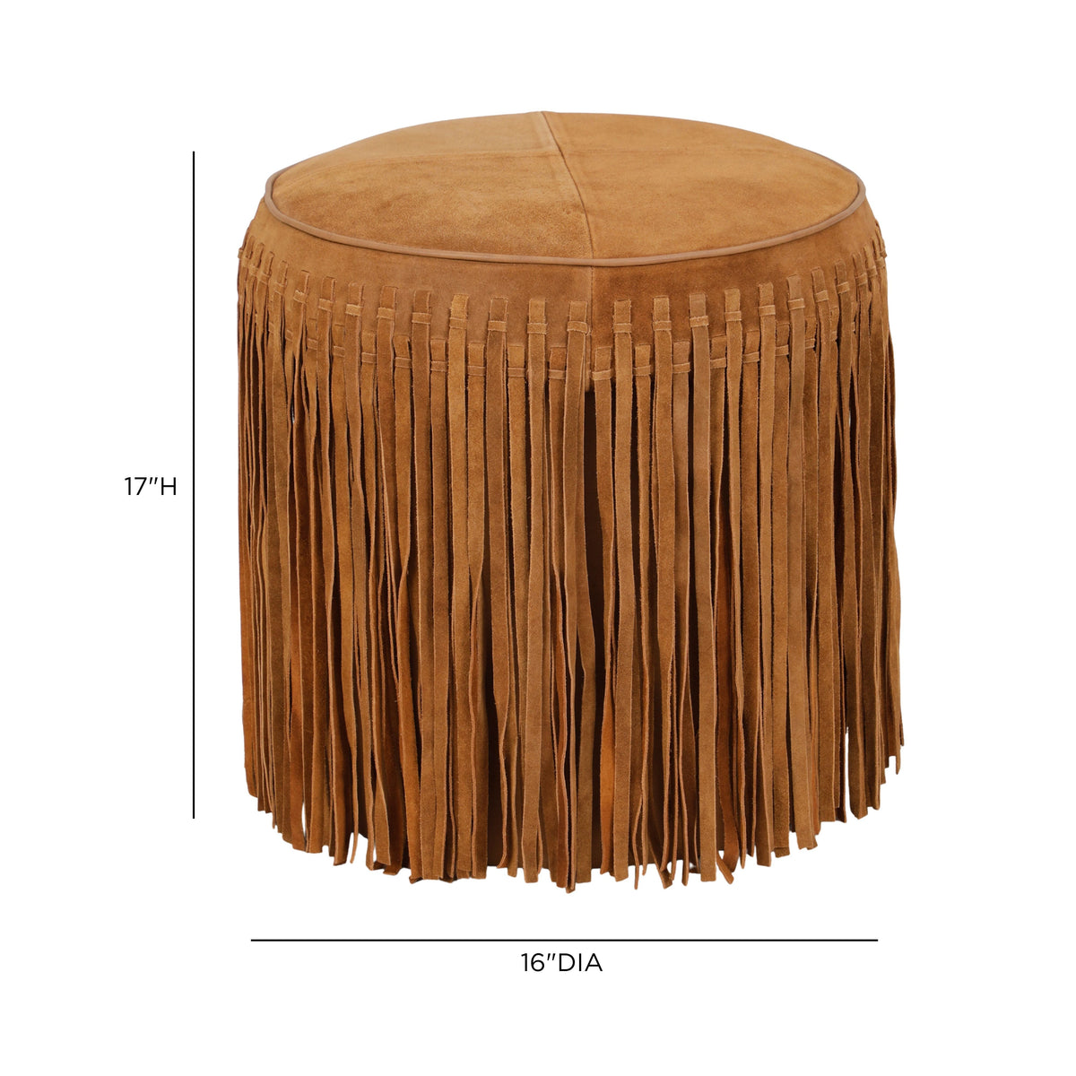 Daphne Round Cognac Suede Fringe Ottoman by TOV Furniture – photo 6 of 6