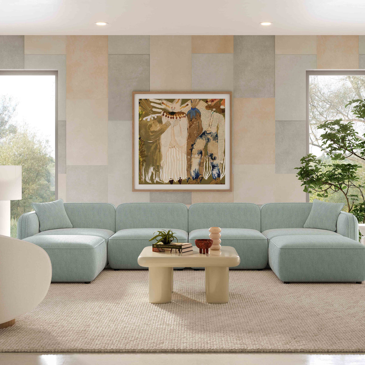 Travie Sea Blue Performance Corduroy Velvet 6-Piece Modular U-Sectional by TOV Furniture – photo 2 of 7
