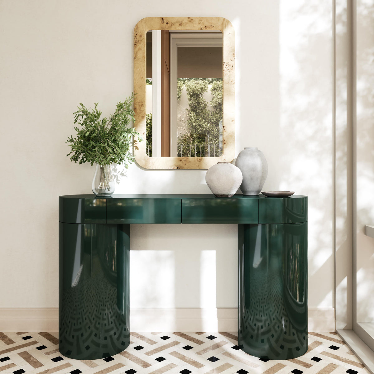 Mira 50" Deep Green High Gloss Console Table by TOV Furniture – photo 2 of 10
