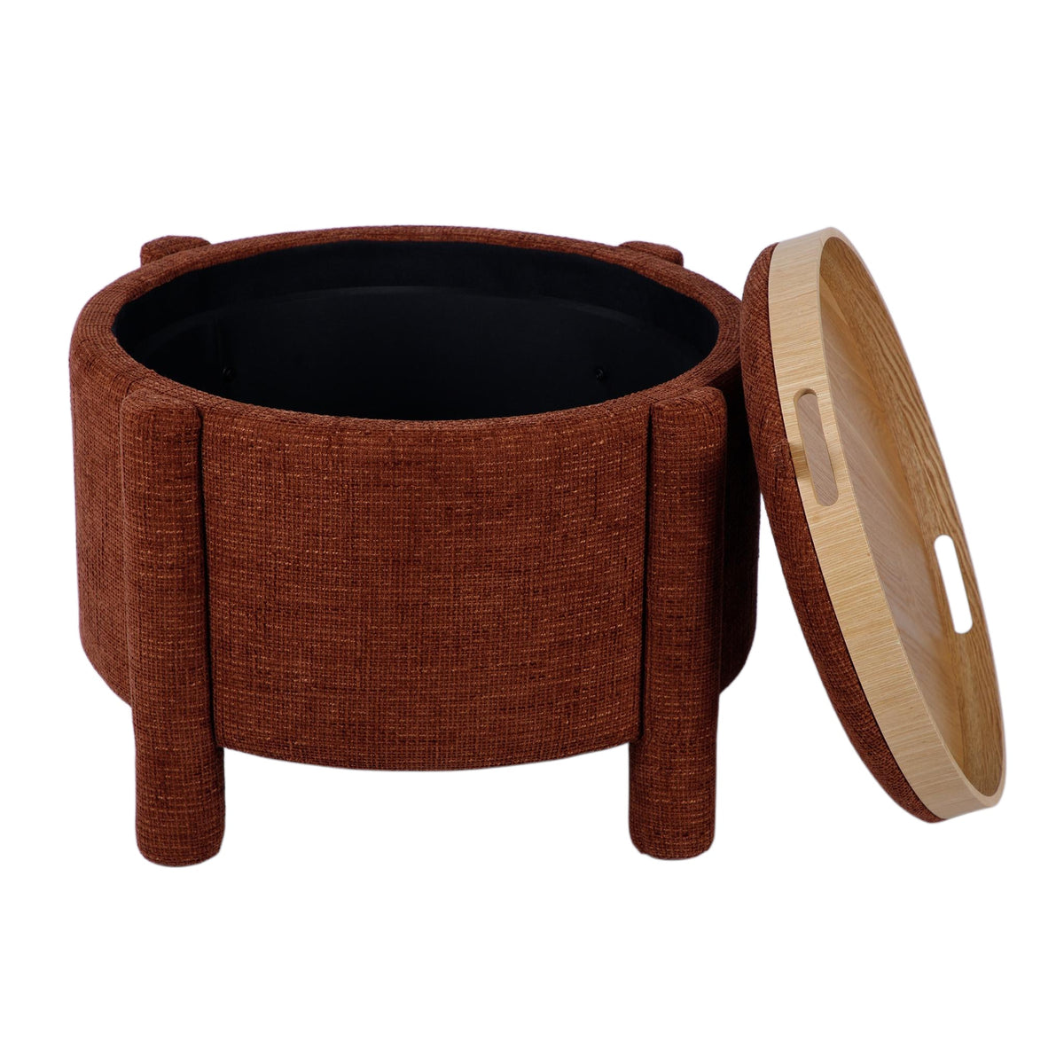 Bellamy Brown Railroad Chenille Storage Stool With Reversible Tray Top by TOV Furniture – photo 6 of 8