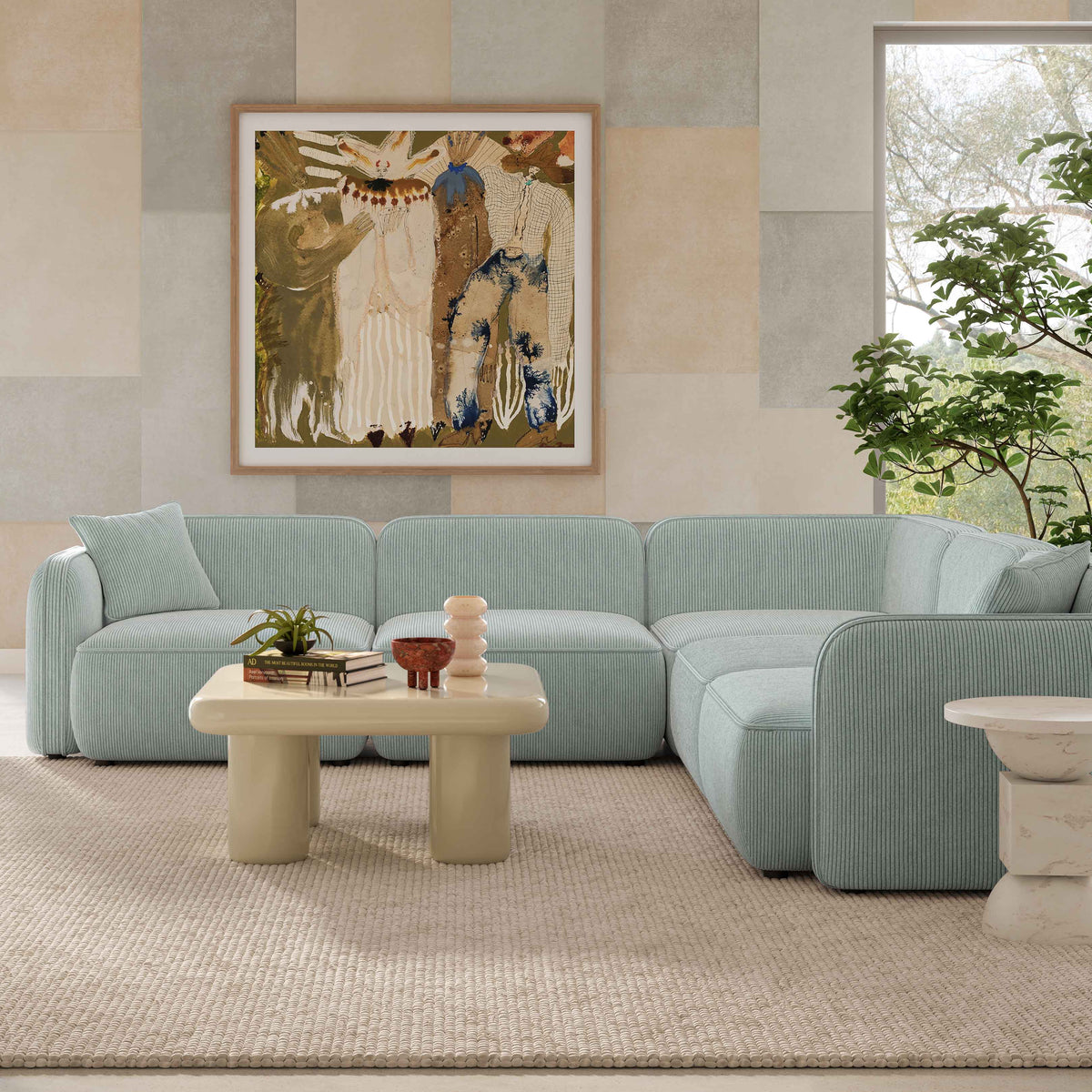 Travie Sea Blue Performance Corduroy Velvet Modular L-Sectional by TOV Furniture – photo 2 of 8