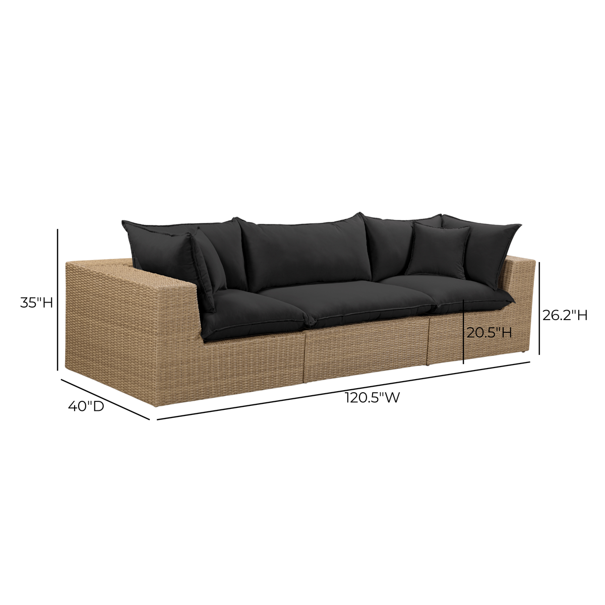 Cali Black Fabric & Brown Wicker Modular Outdoor Sofa by TOV Furniture – photo 6 of 6