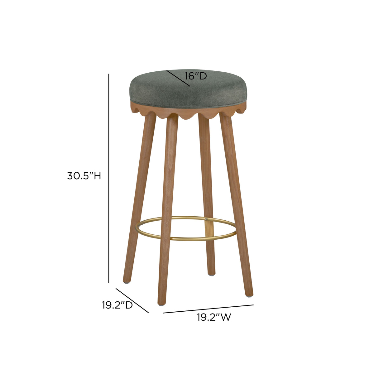 Oodle Green Performance Vegan Mohair Light Walnut Bar Stool by TOV Furniture – photo 6 of 6