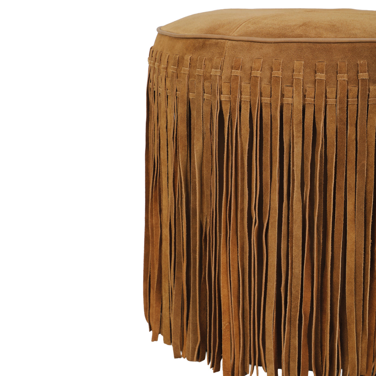 Daphne Round Cognac Suede Fringe Ottoman by TOV Furniture – photo 4 of 6