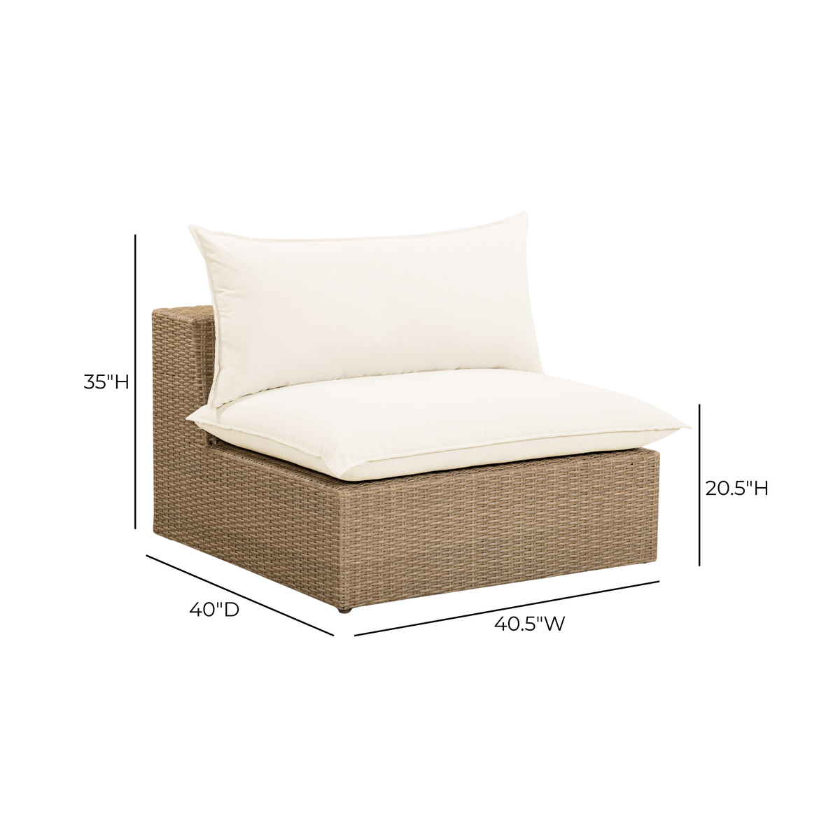 Cali Natural Performance Fabric & Brown Wicker Outdoor Armless Chair by TOV Furniture – photo 5 of 5