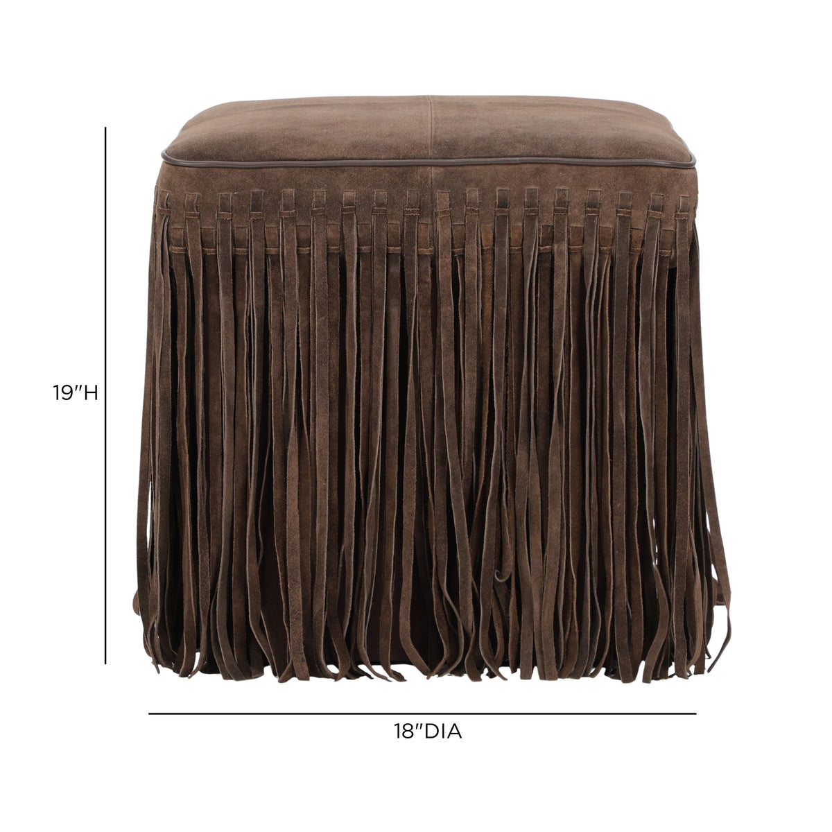 Daphne Square Chocolate Brown Suede Fringe Ottoman by TOV Furniture – photo 6 of 7