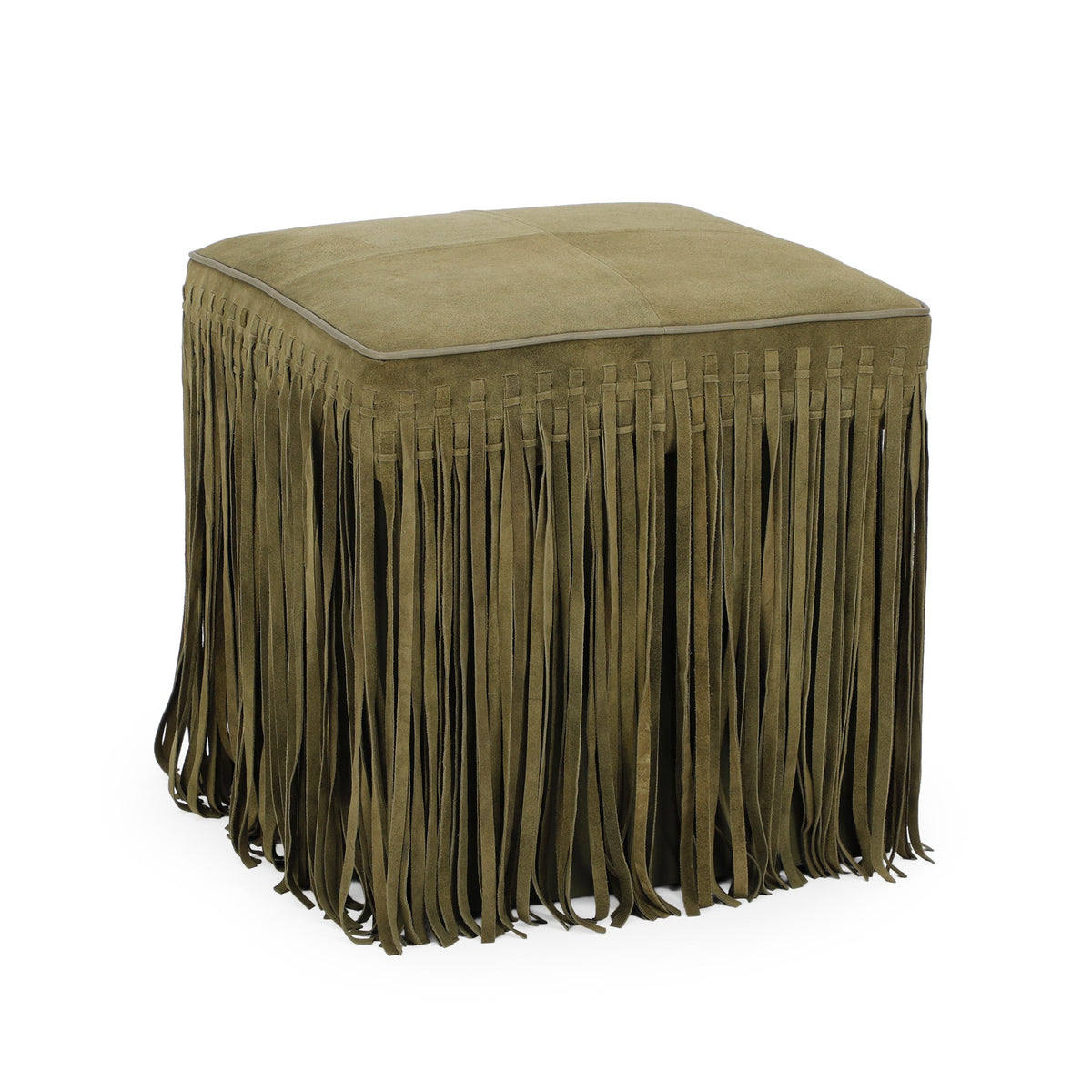 Daphne Square Olive Green Suede Fringe Ottoman by TOV Furniture – photo 2 of 6