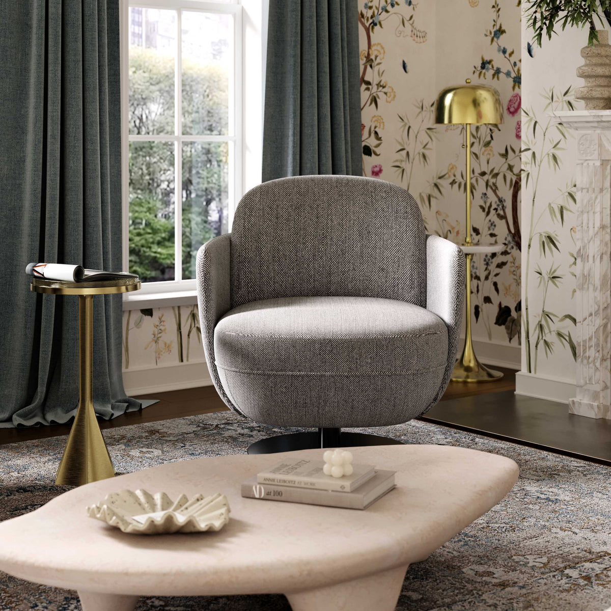 Solange Swivel Accent Chair in Grey by TOV Furniture – photo 2 of 6