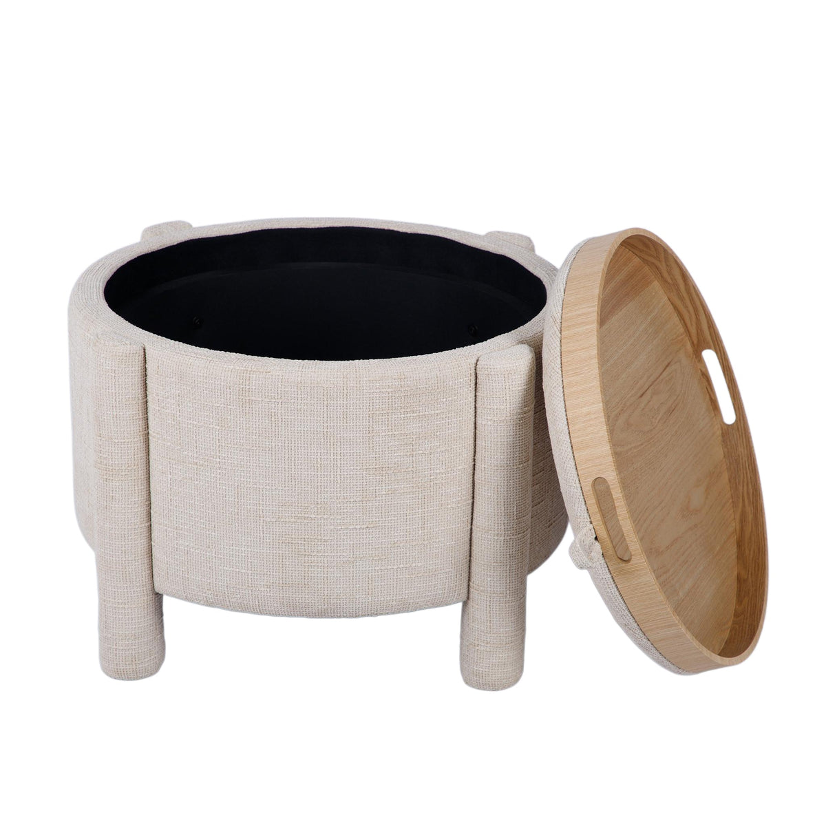 Bellamy Cream Railroad Chenille Storage Stool With Reversible Tray Top by TOV Furniture – photo 6 of 8