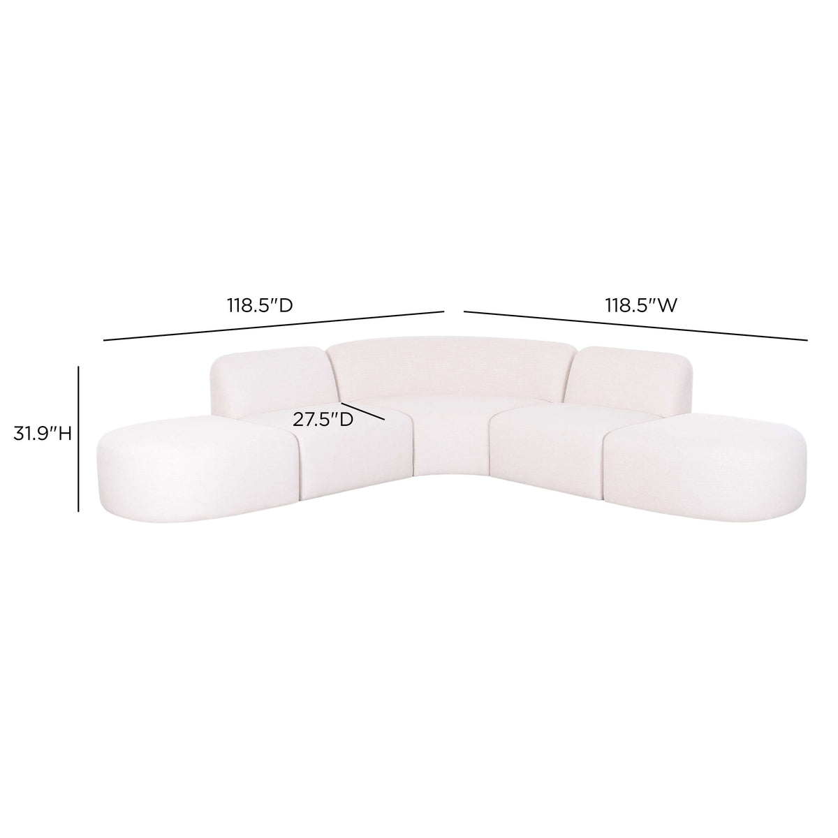 Gorge Cream Performance 5 Piece Euro Sectional by TOV Furniture – photo 5 of 5