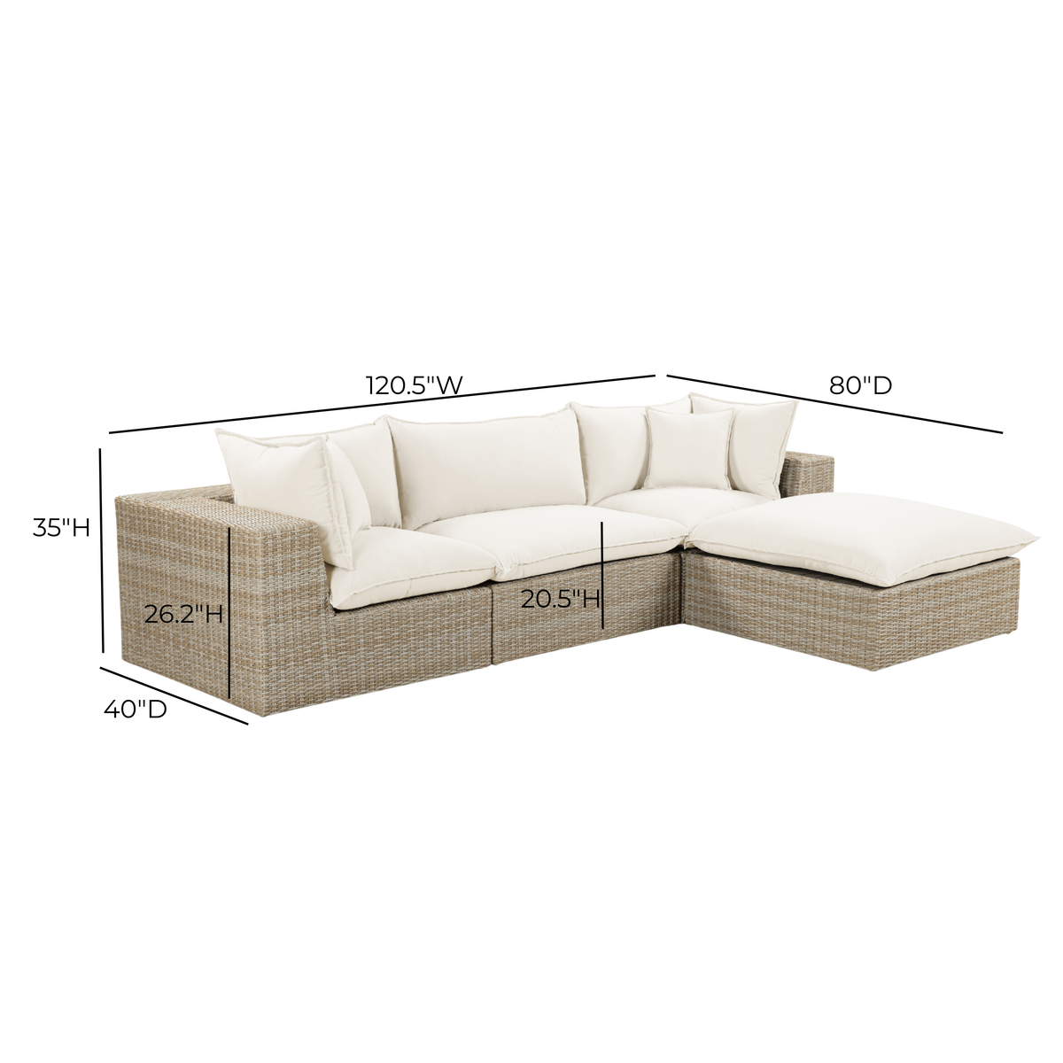 Cali Natural Performance Fabric & Natural Wicker Modular Outdoor Sectional by TOV Furniture – photo 7 of 7