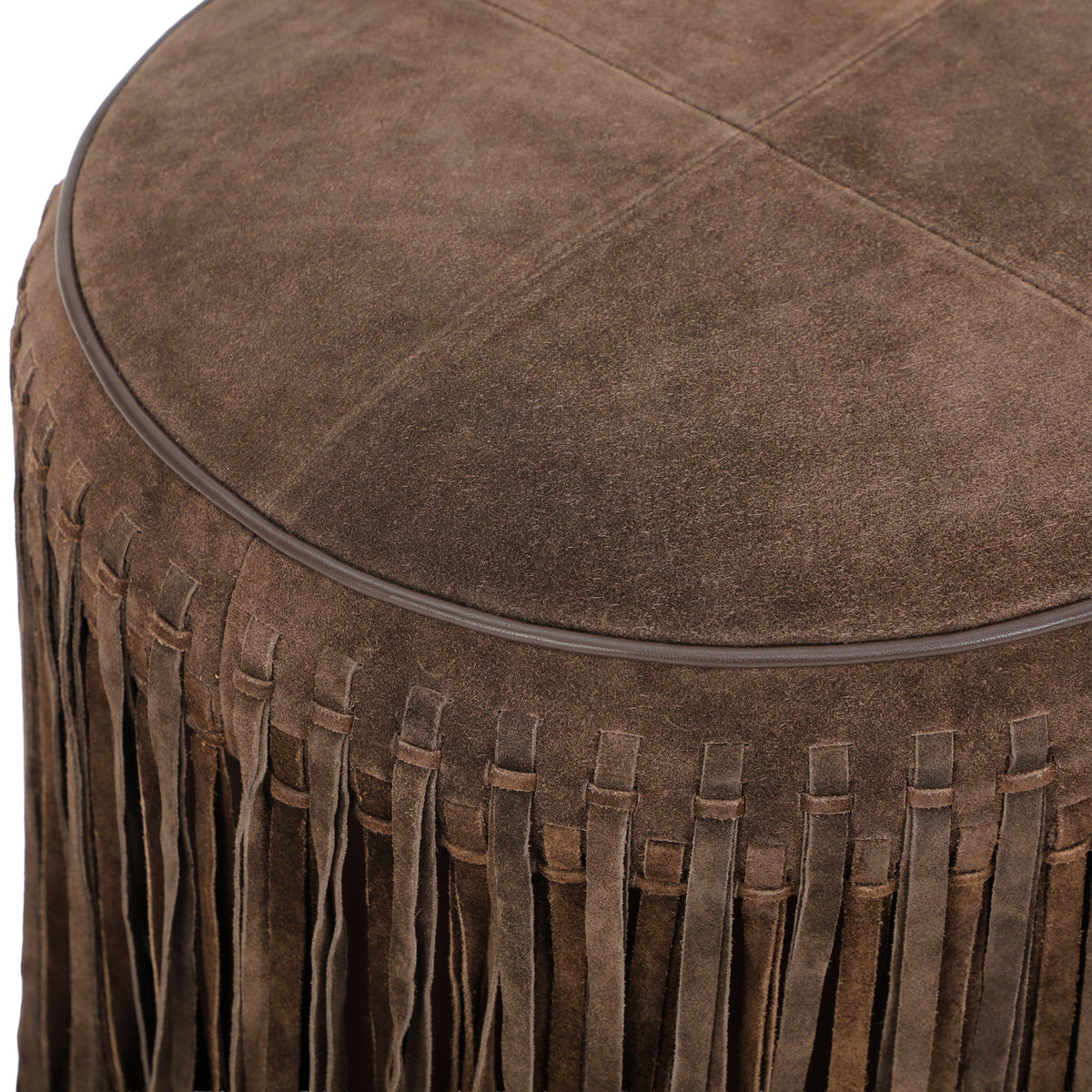Daphne Round Chocolate Brown Suede Fringe Ottoman by TOV Furniture – photo 3 of 5