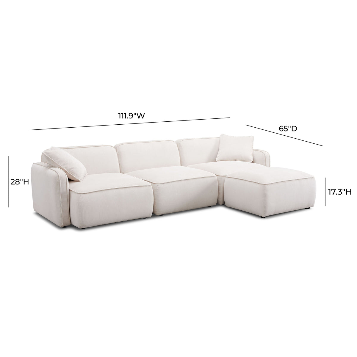Travie White Sand Performance Corduroy Velvet 4-Piece Modular Sectional by TOV Furniture – photo 9 of 10