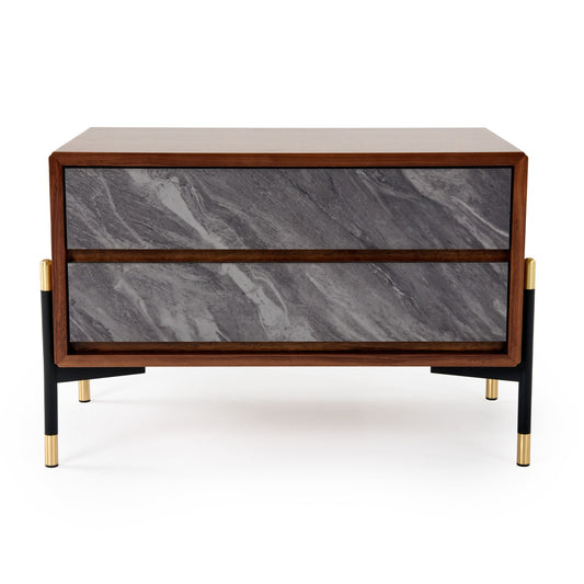 Nova Domus Metcalf Mid-Century Walnut and Grey Nightstand