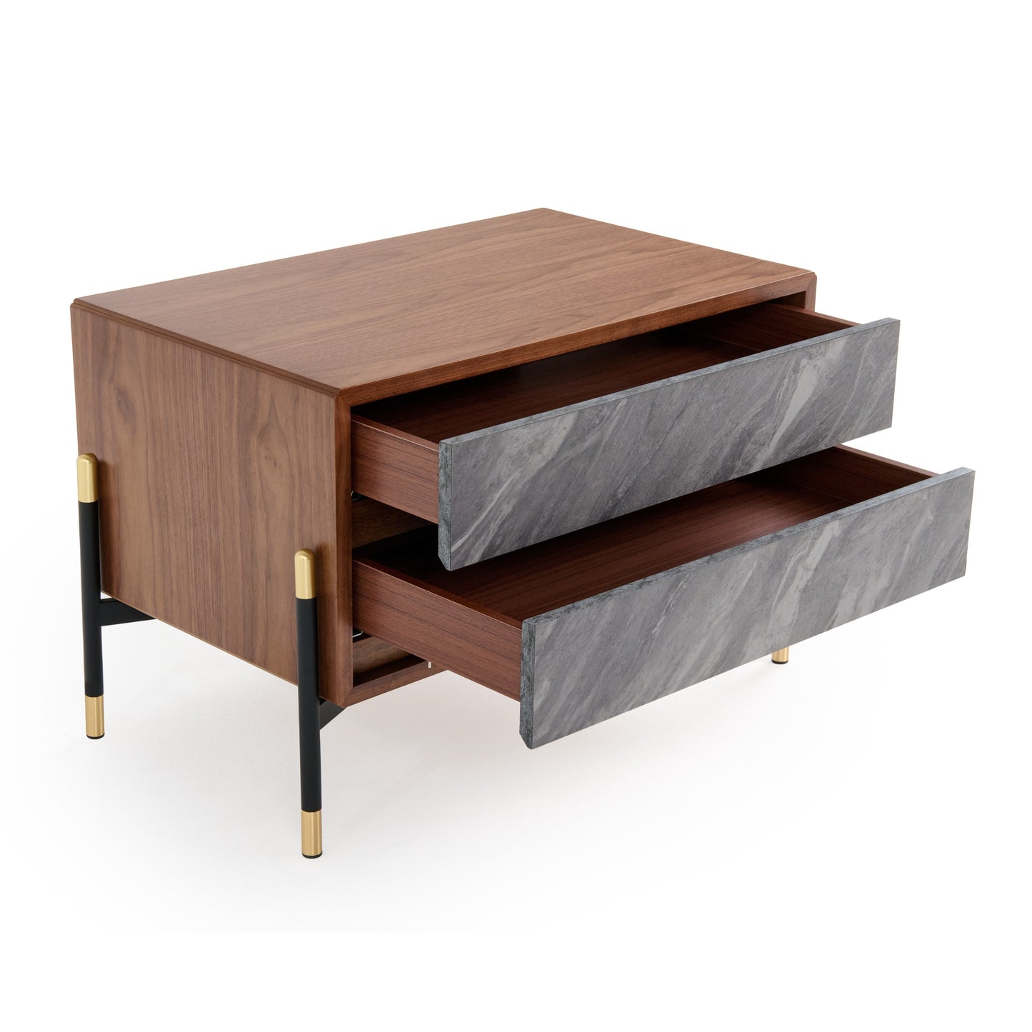 Nova Domus Metcalf Mid-Century Walnut and Grey Nightstand