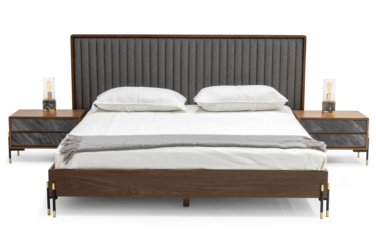 Nova Domus Metcalf Mid-Century Walnut and Grey Bed