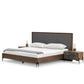 Nova Domus Metcalf Mid-Century Walnut and Grey Bed with Two Nightstands