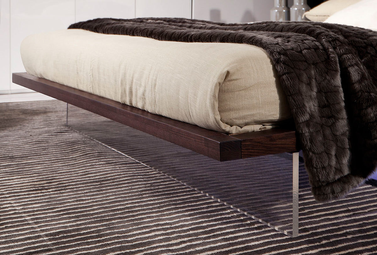 Volterra Contemporary Brown Oak and White Floating Bed with Lights